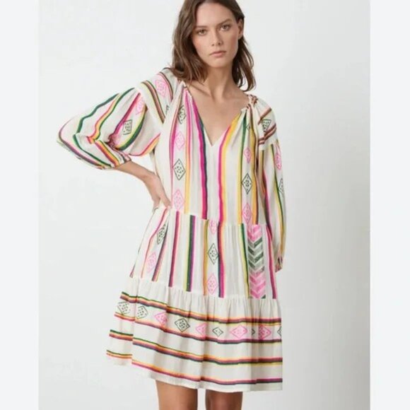 Anthropologie VELVET By Graham & Spencer Jade V-Neck Dress, Multi Color - Picture 1 of 13